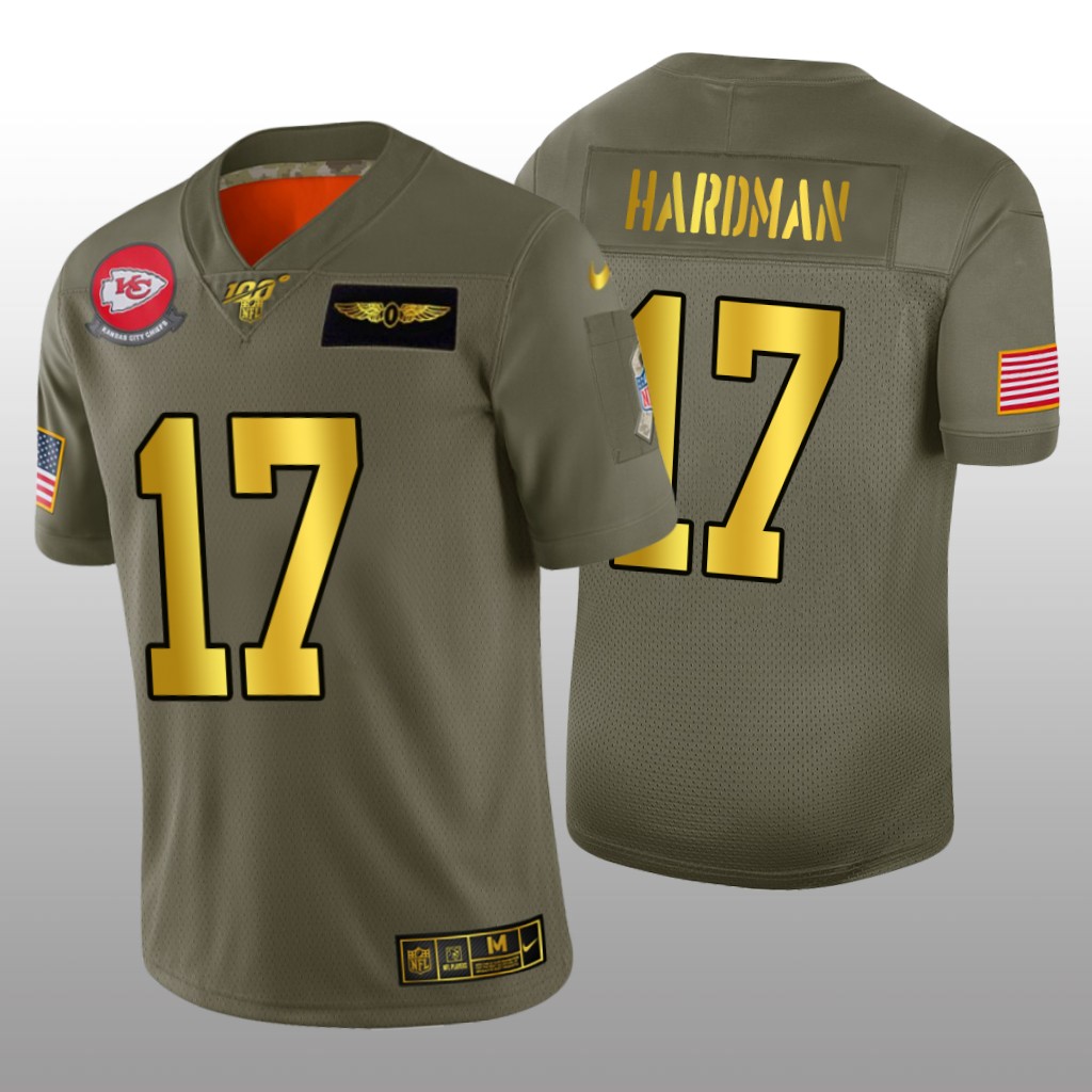 Kansas City Chiefs Mecole Hardman Olive Golden NFL 100 Jersey 2019 Salute to Service - Men's