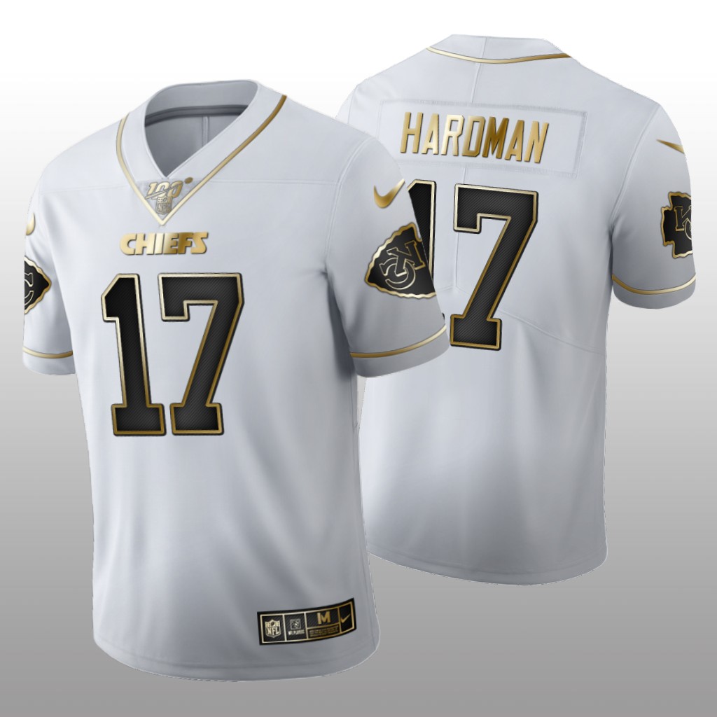 Kansas City Chiefs Mecole Hardman White Golden Edition Jersey 100th Season Men's