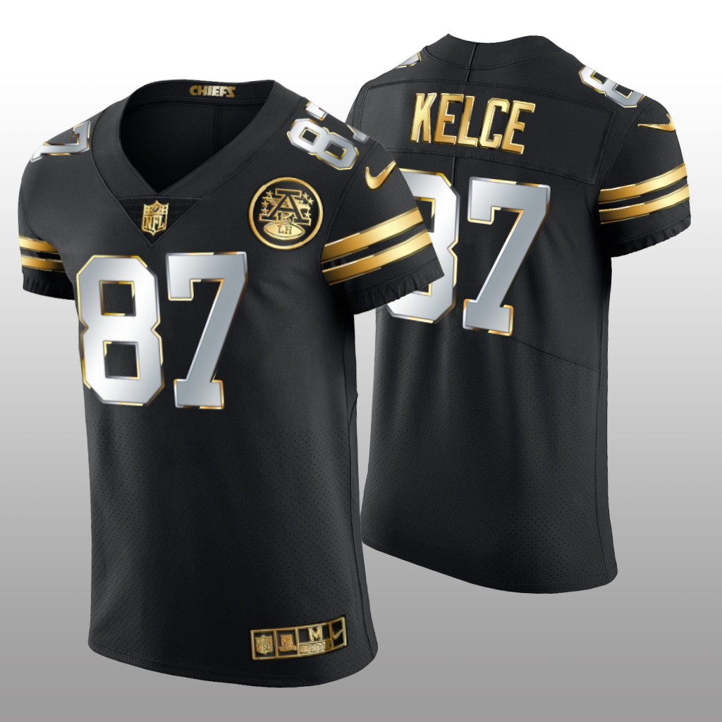 Kansas City Chiefs Travis Kelce Black Elite Jersey Golden Edition Men's