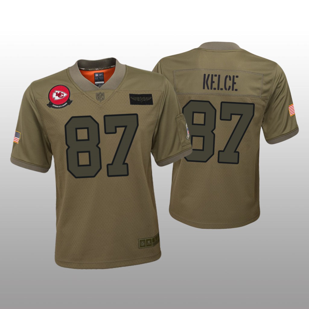 Kansas City Chiefs Travis Kelce Camo Game Jersey 2019 Salute to Service - Youth