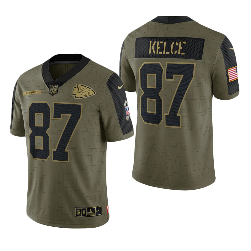 Kansas City Chiefs Travis Kelce Olive Limited Jersey 2021 Salute To ...