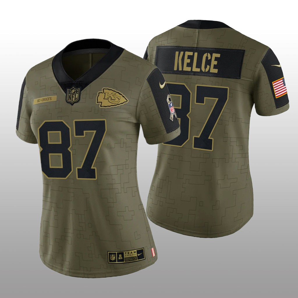 Kansas City Chiefs Travis Kelce Olive Limited Jersey 2021 Salute To Service - Women's