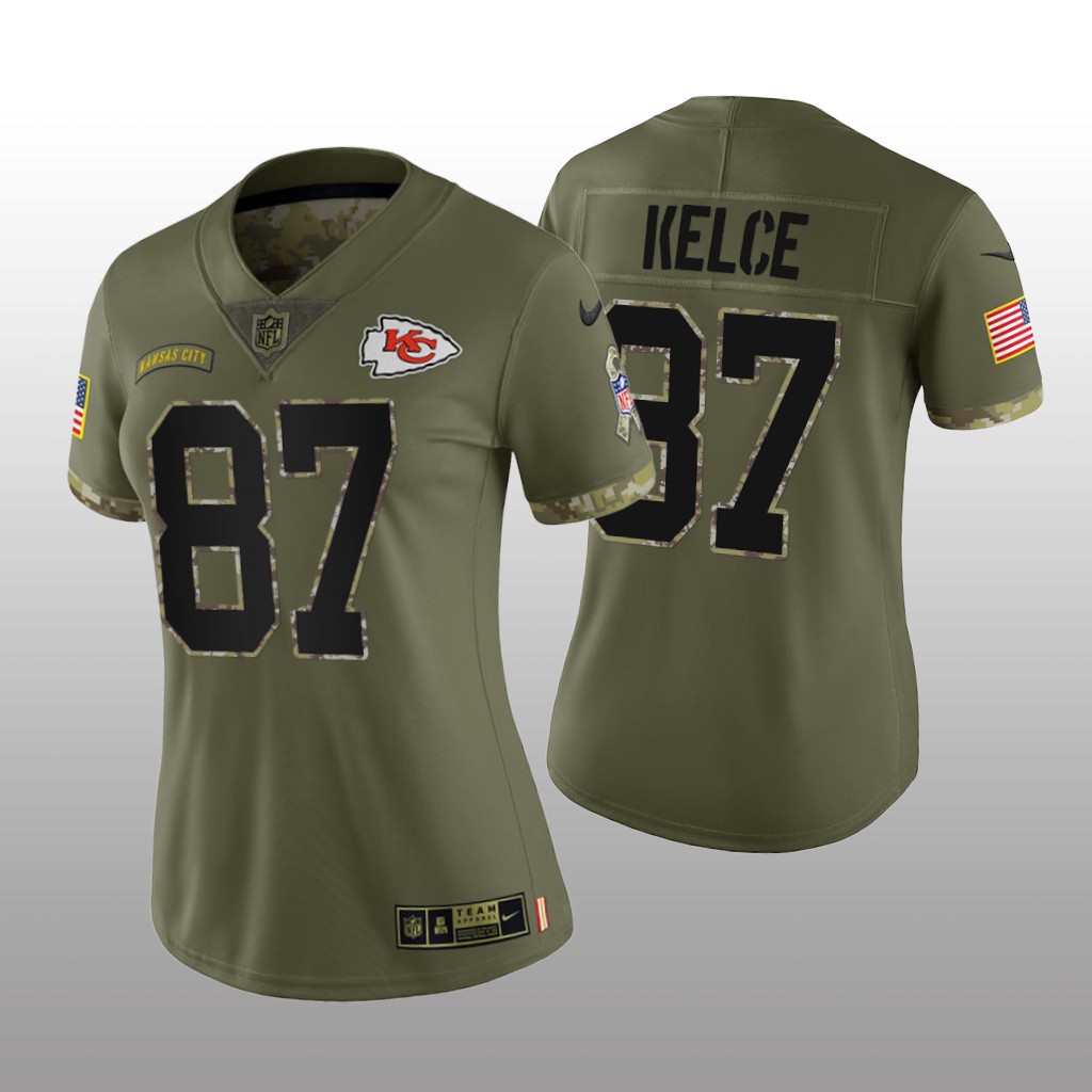 Kansas City Chiefs Travis Kelce Olive Limited Jersey 2022 Salute To Service - Women's