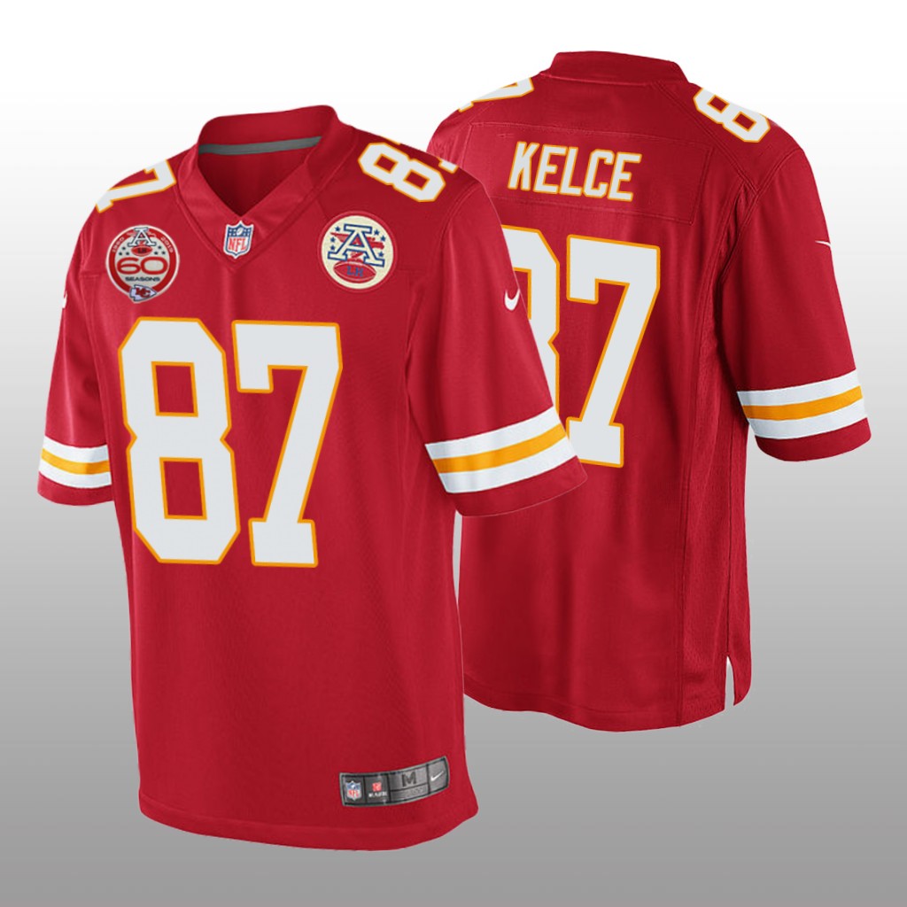 Kansas City Chiefs Travis Kelce Red Game Jersey 60th Anniversary - Men's