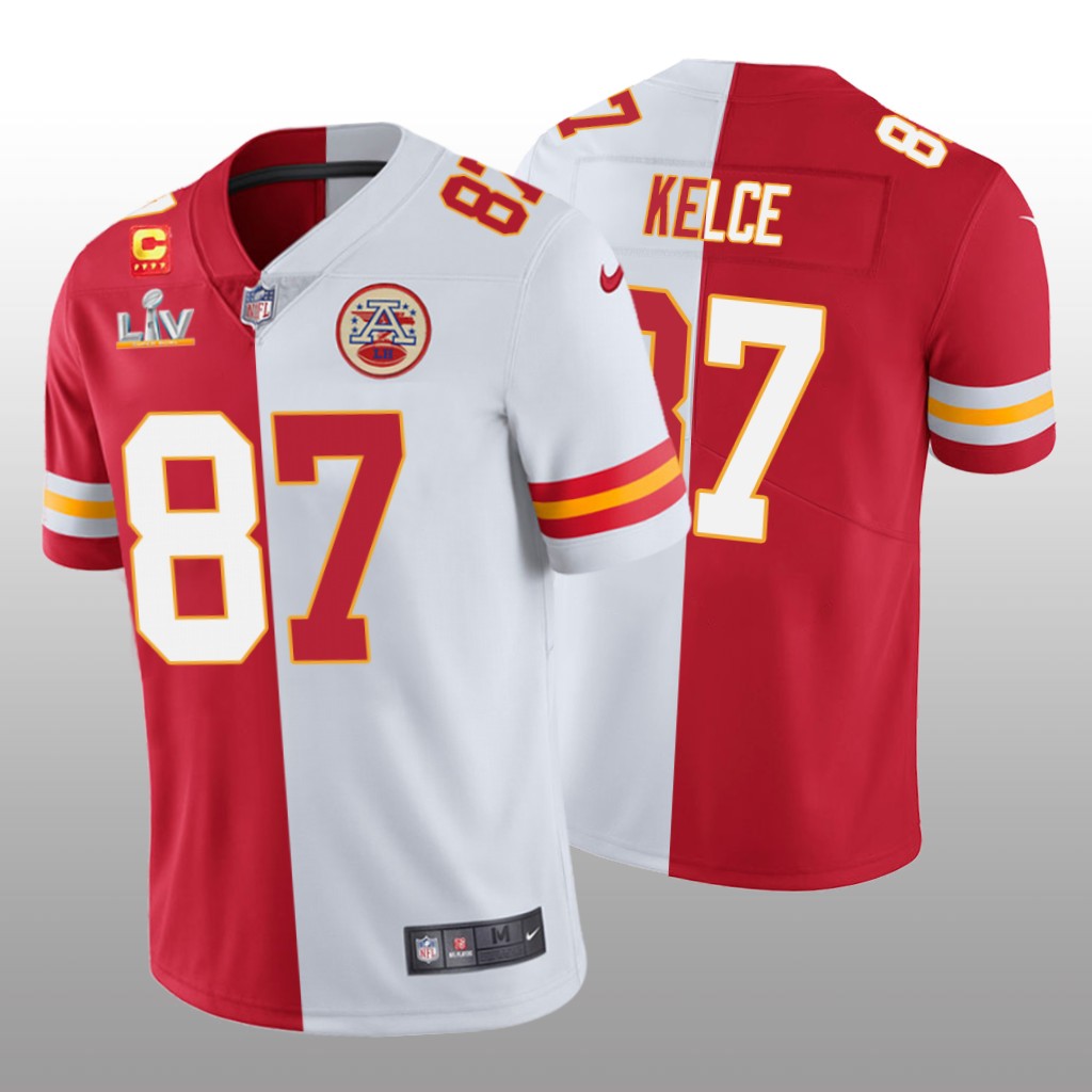 Kansas City Chiefs Travis Kelce Red White Split Super Bowl LV - Men's
