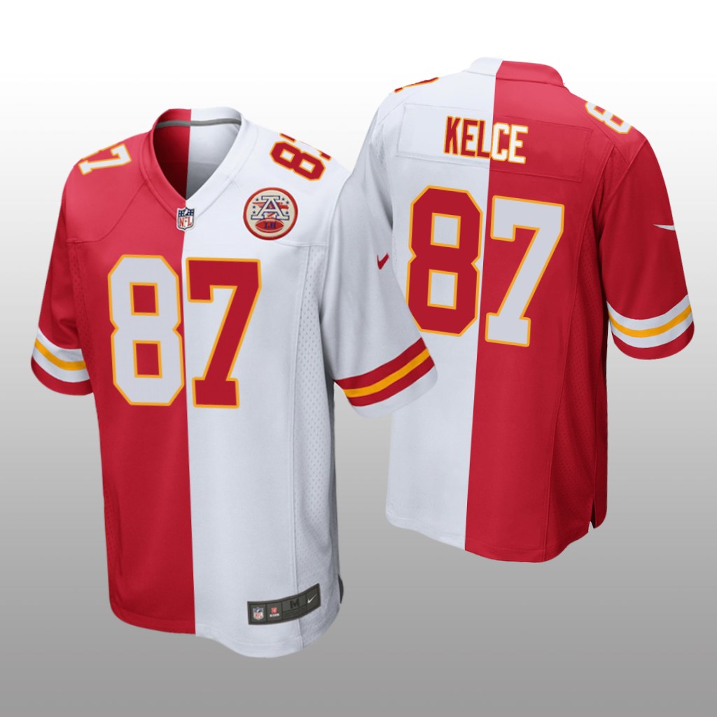 Kansas City Chiefs Travis Kelce Red White Two Tone Jersey Split - Men's