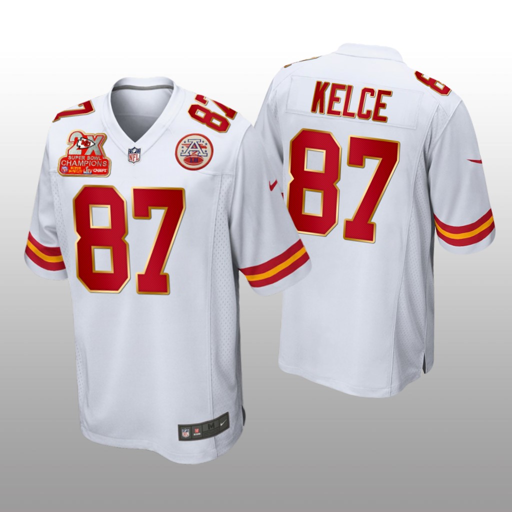 Kansas City Chiefs Travis Kelce White Game 2X Super Bowl Champions Patch - Men's