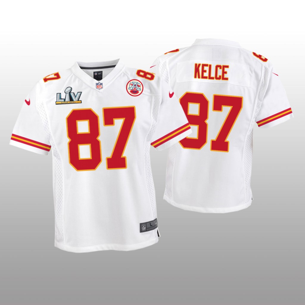 Kansas City Chiefs Travis Kelce White Game Jersey Super Bowl LV - Youth