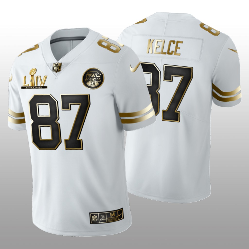 Kansas City Chiefs Travis Kelce White Golden Edition Jersey Super Bowl LIV - Men's
