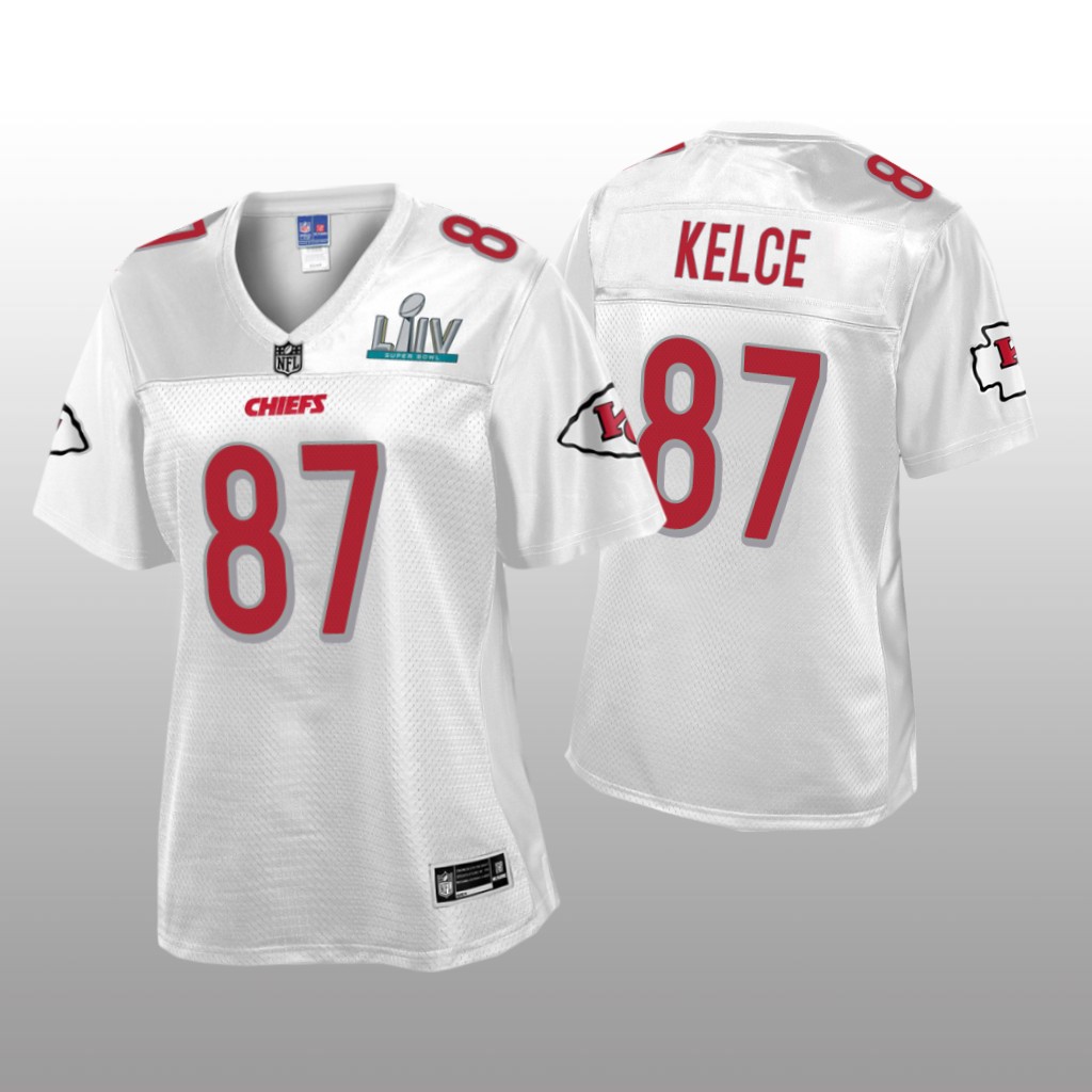 Kansas City Chiefs Travis Kelce White Jersey Super Bowl LIV Champions - Women's