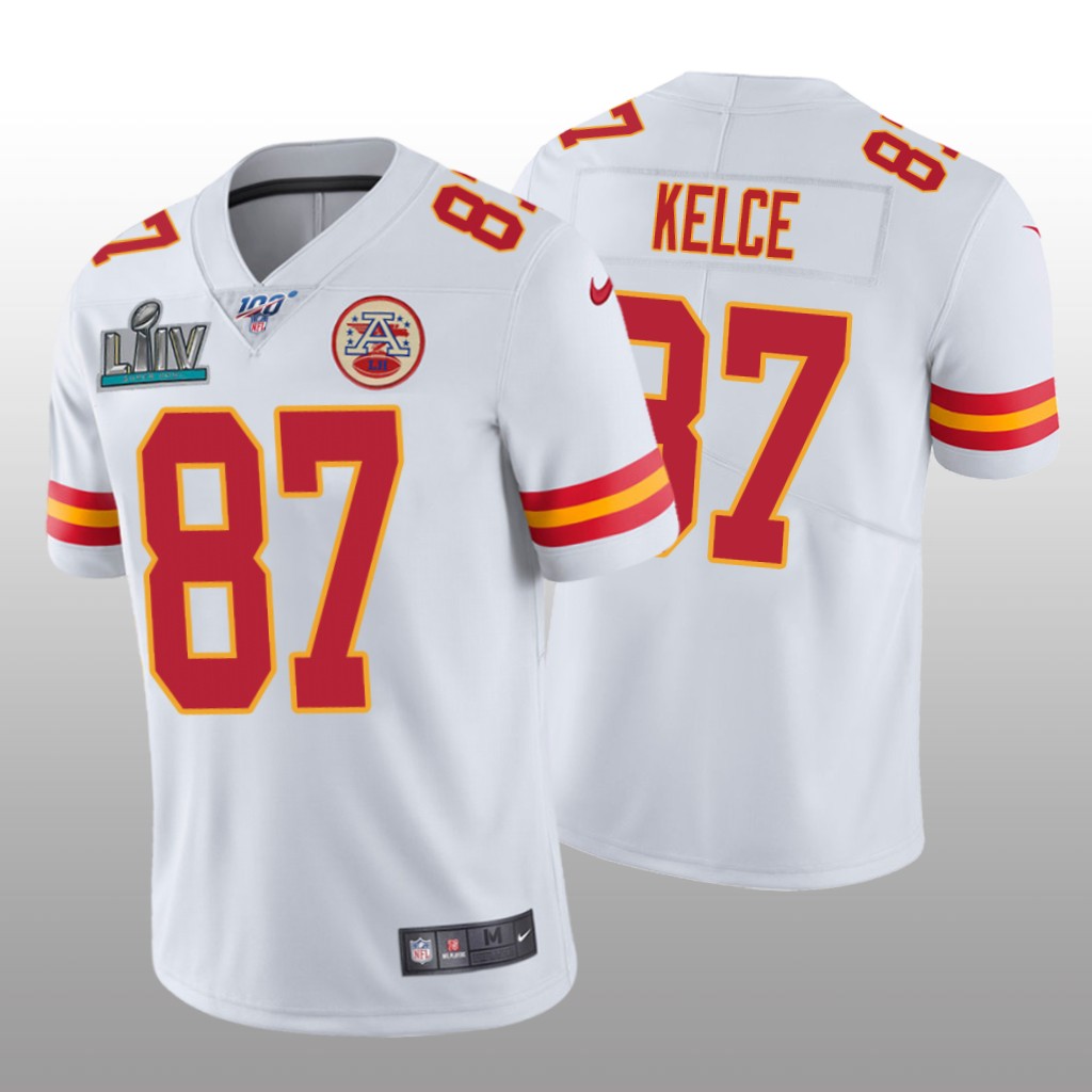 Kansas City Chiefs Travis Kelce White Vapor Limited Jersey Super Bowl LIV - Men's