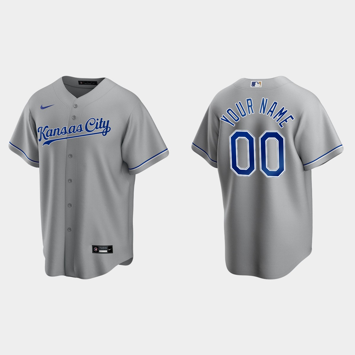 Kansas City Royals #00 Custom Cool Base Road Jersey - Gray
