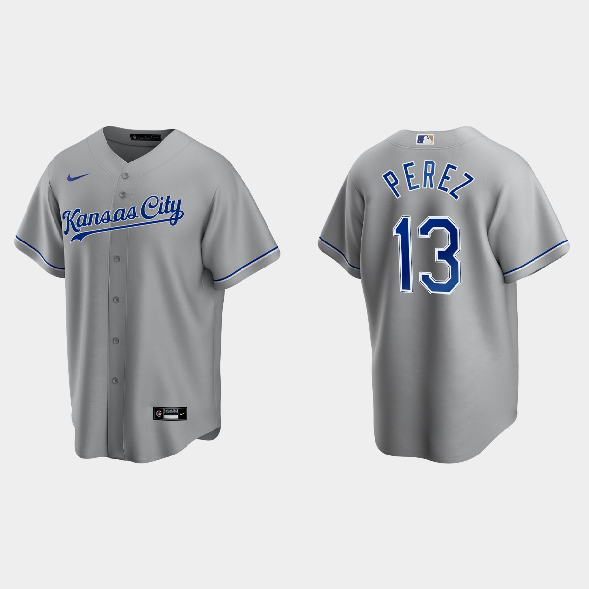 Kansas City Royals #13 Salvador Perez Cool Base Road Jersey - Gray