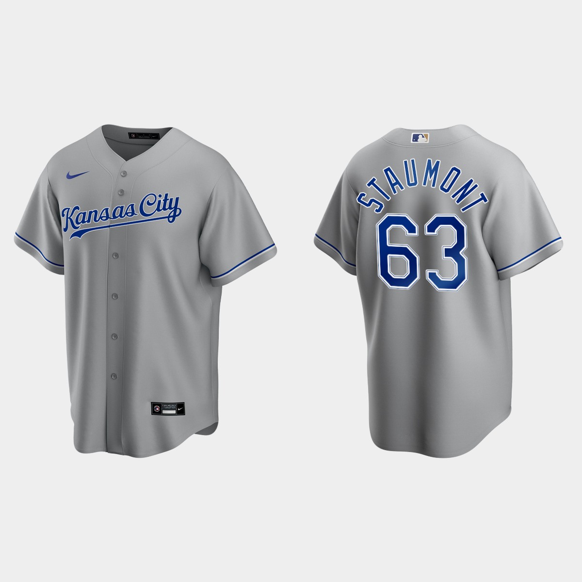 Kansas City Royals #63 Josh Staumont Cool Base Road Jersey - Gray
