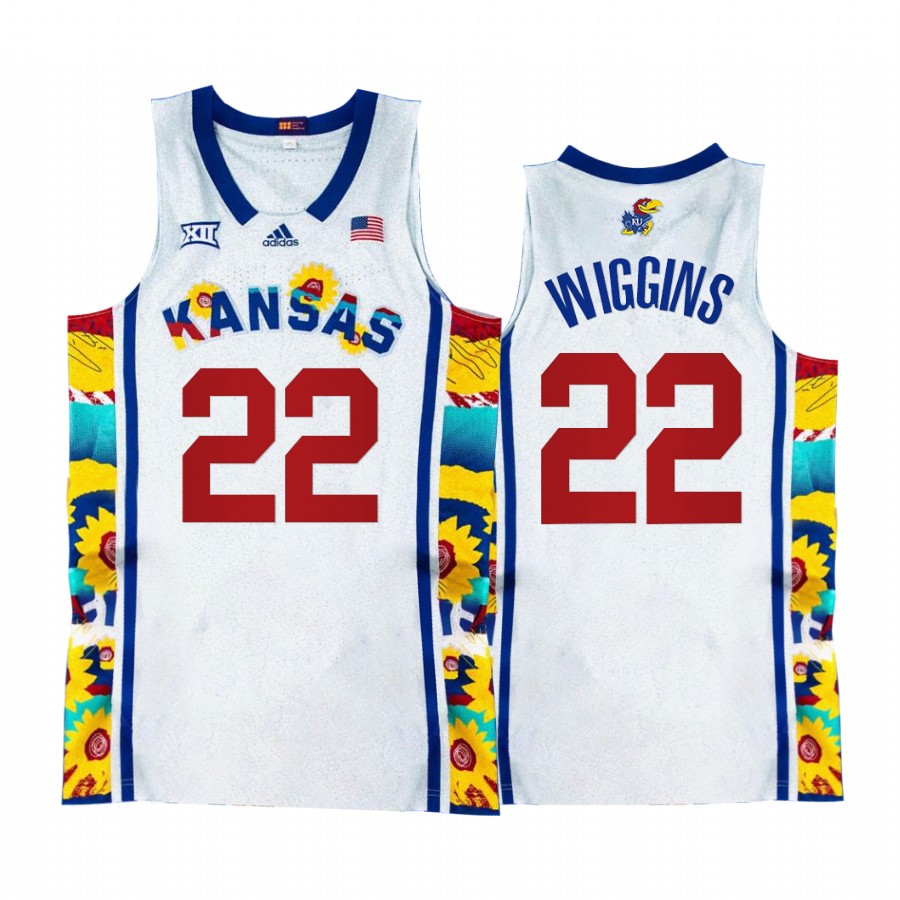 Kansas Jayhawks Andrew Wiggins Jersey Sunflower Showdown White  Uniform