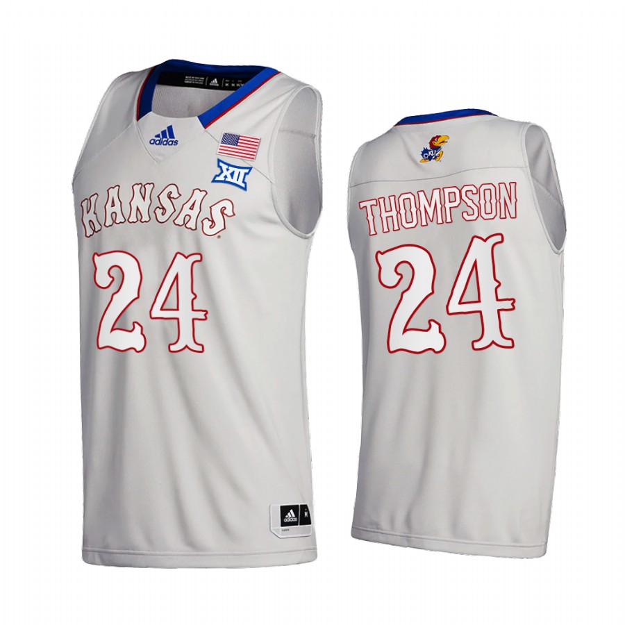 Kansas Jayhawks Bryce Thompson 2020-21 Gray College  Jersey New Season League patch