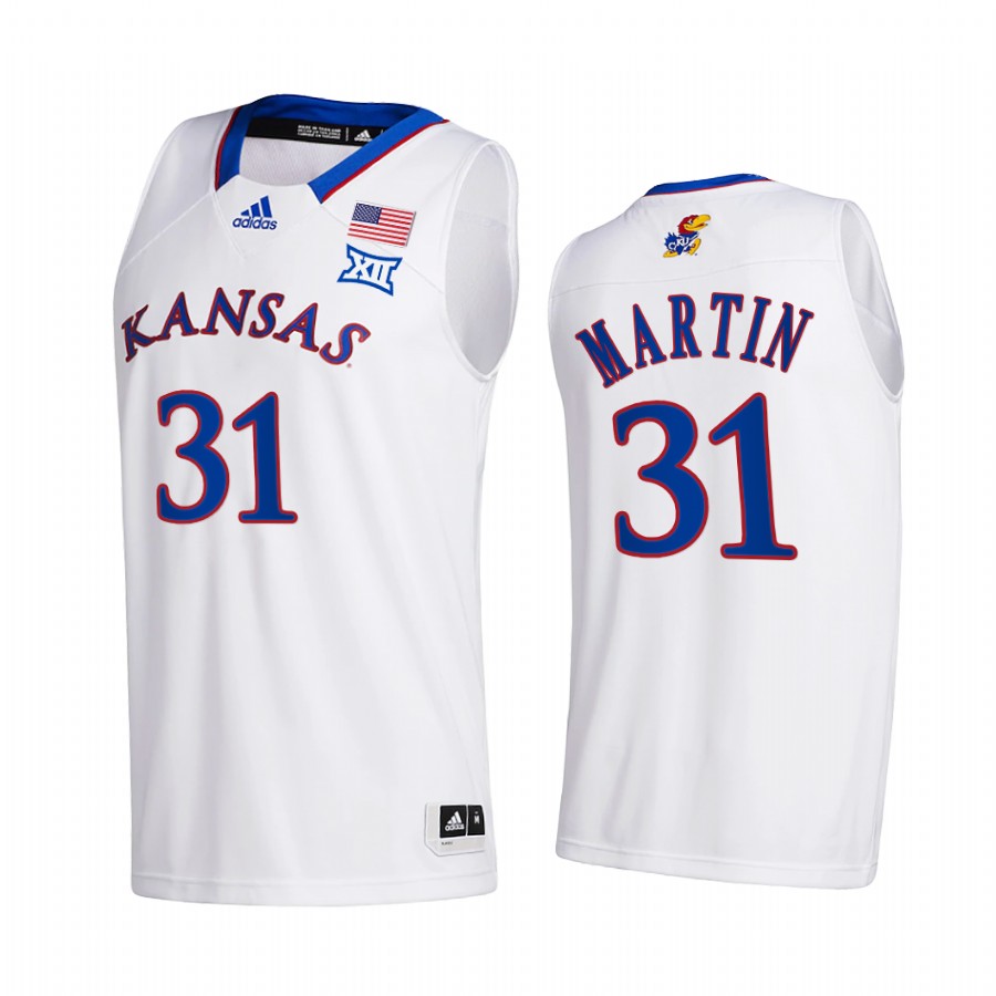 Kansas Jayhawks Cam Martin Jersey 2021-22 College  White Home Uniform