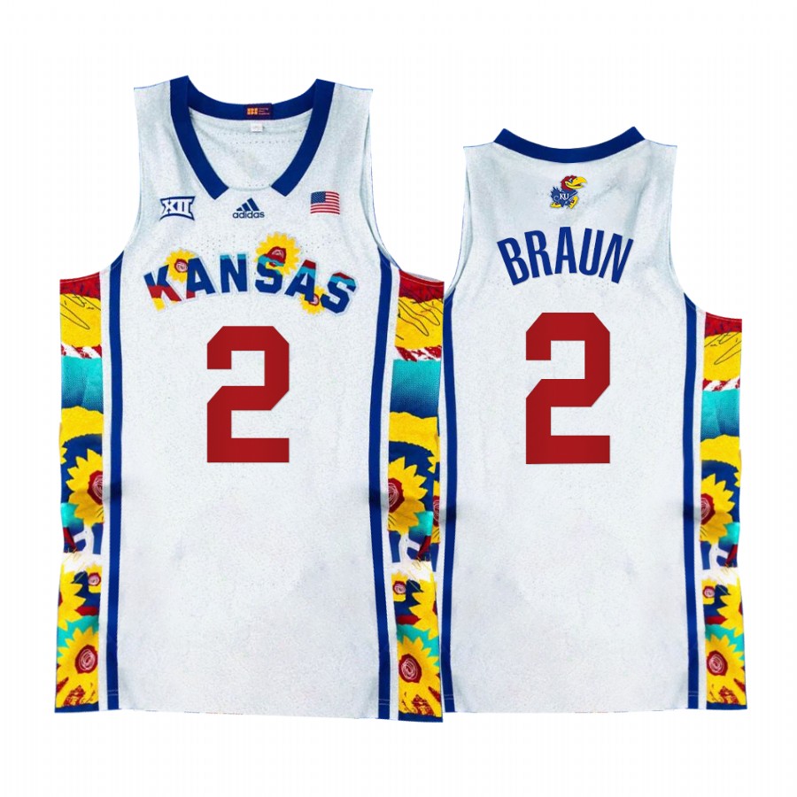 Kansas Jayhawks Christian Braun Jersey 2022 Sunflower Showdown White  Uniform