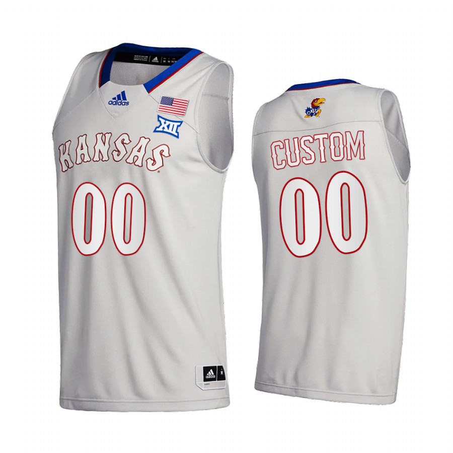 Kansas Jayhawks Custom 2020-21 Gray College  Jersey New Season League patch