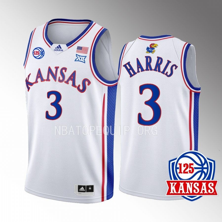 Kansas Jayhawks Dajuan Harris Jersey 2022-23 125th Year White Home Uniform