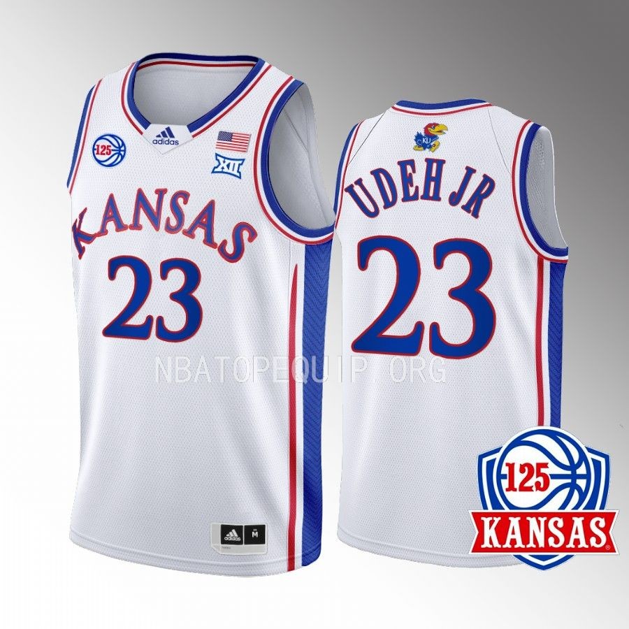 Kansas Jayhawks Ernest Udeh Jr. Jersey 2022-23 125th Year White Home Uniform