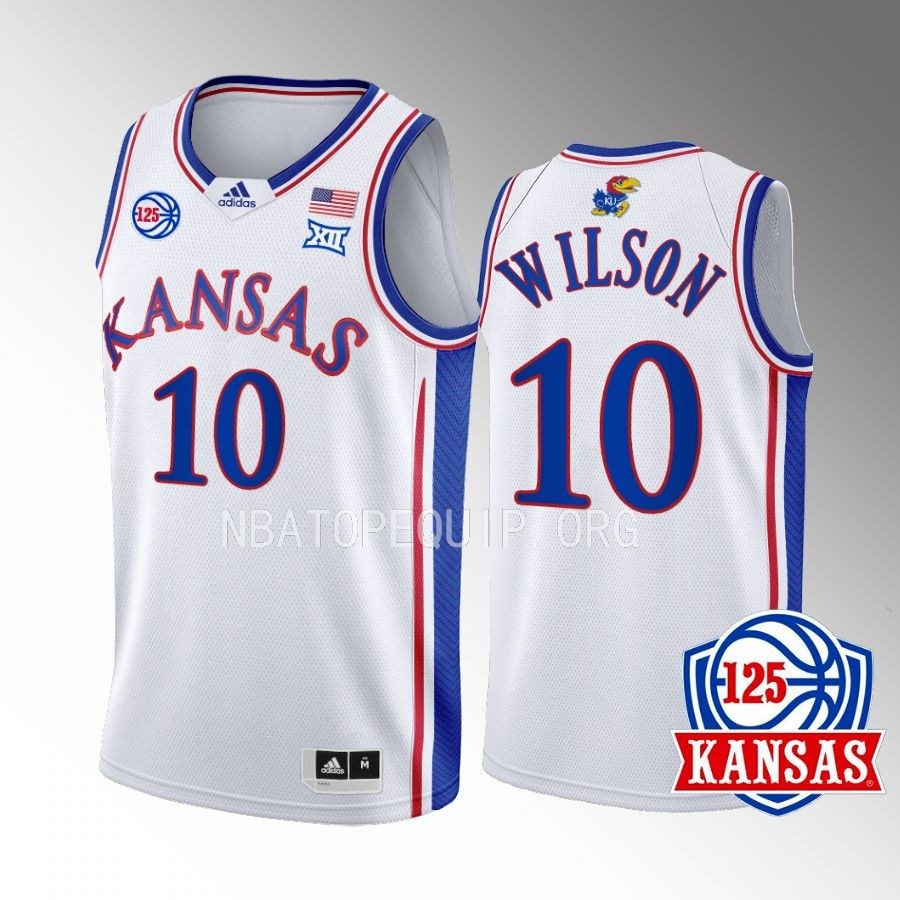 Kansas Jayhawks Jalen Wilson Jersey 2022-23 125th Year White Home Uniform