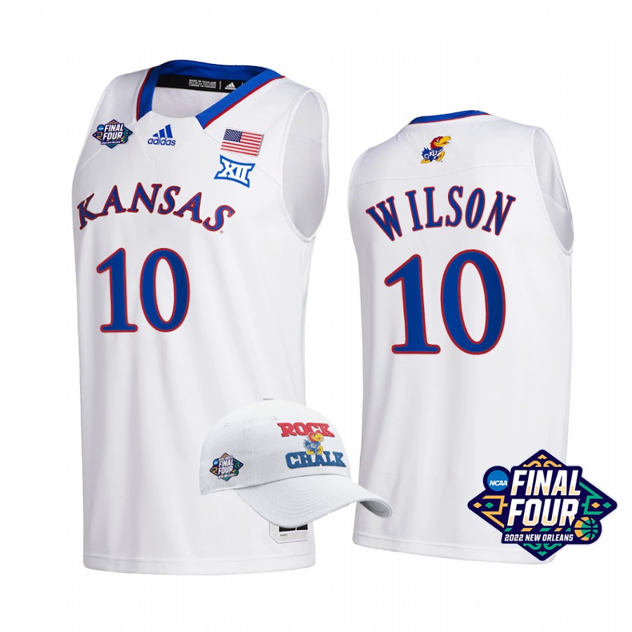 Kansas Jayhawks Jalen Wilson Jersey 2022 March Madness Final Four White  Uniform
