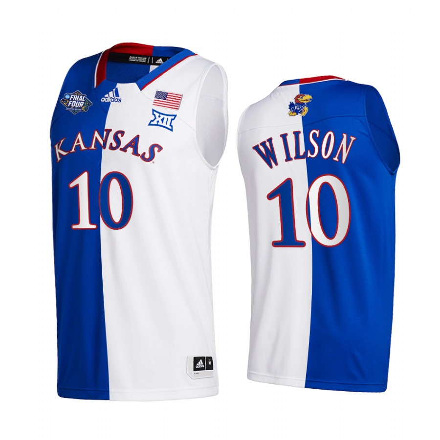 Kansas Jayhawks Jalen Wilson Jersey 2022 NCAA National Champions Royal White Split Edition Uniform