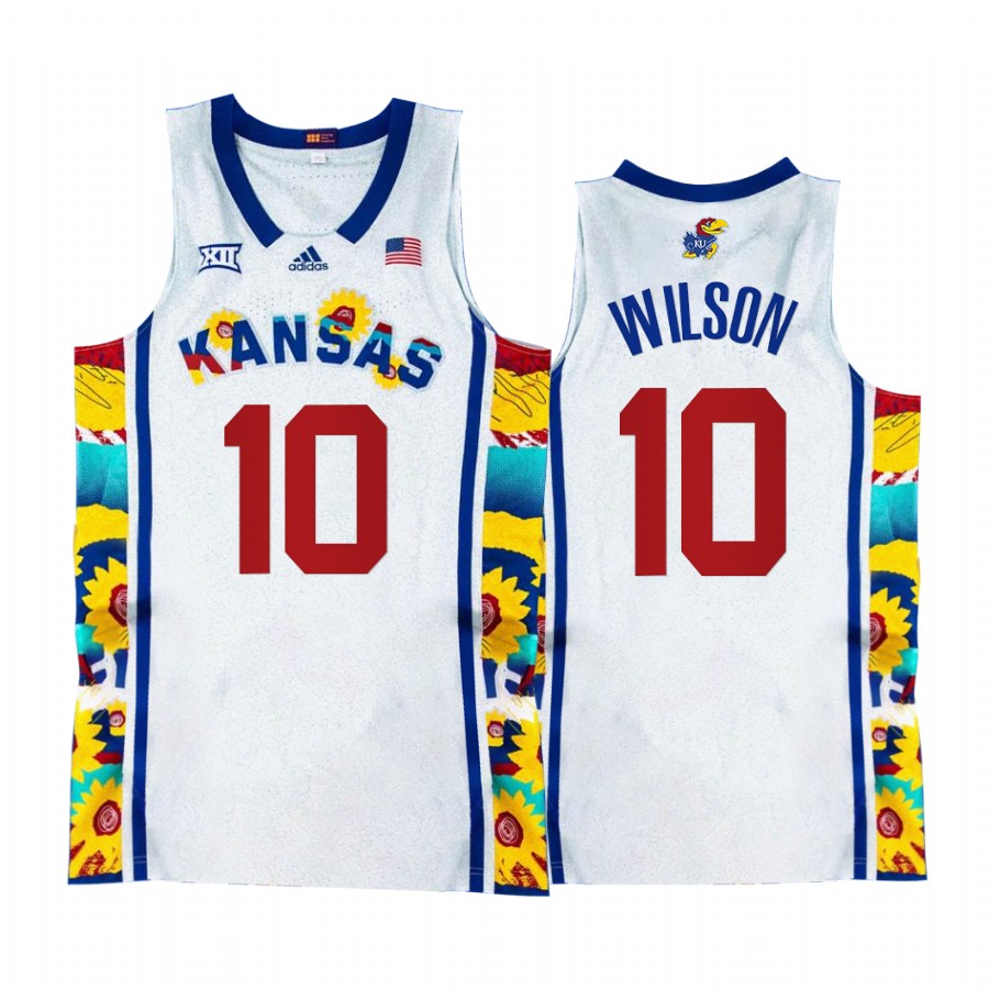 Kansas Jayhawks Jalen Wilson Jersey 2022 Sunflower Showdown White  Uniform