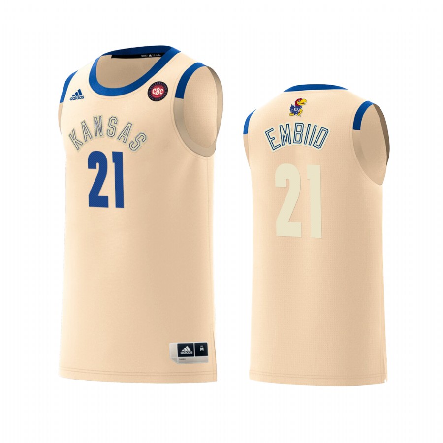 Kansas Jayhawks Joel Embiid Cream Harlem Renaissance Jersey Philadelphia 76ers