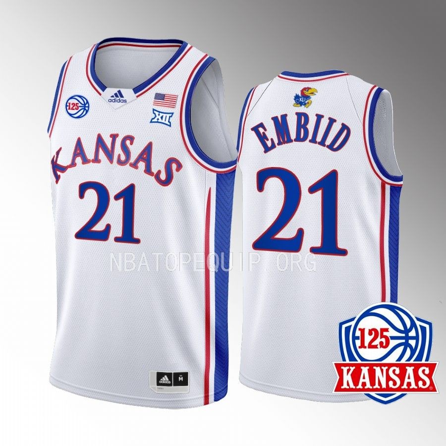 Kansas Jayhawks Joel Embiid Jersey 2022-23 125th Year White Home Uniform