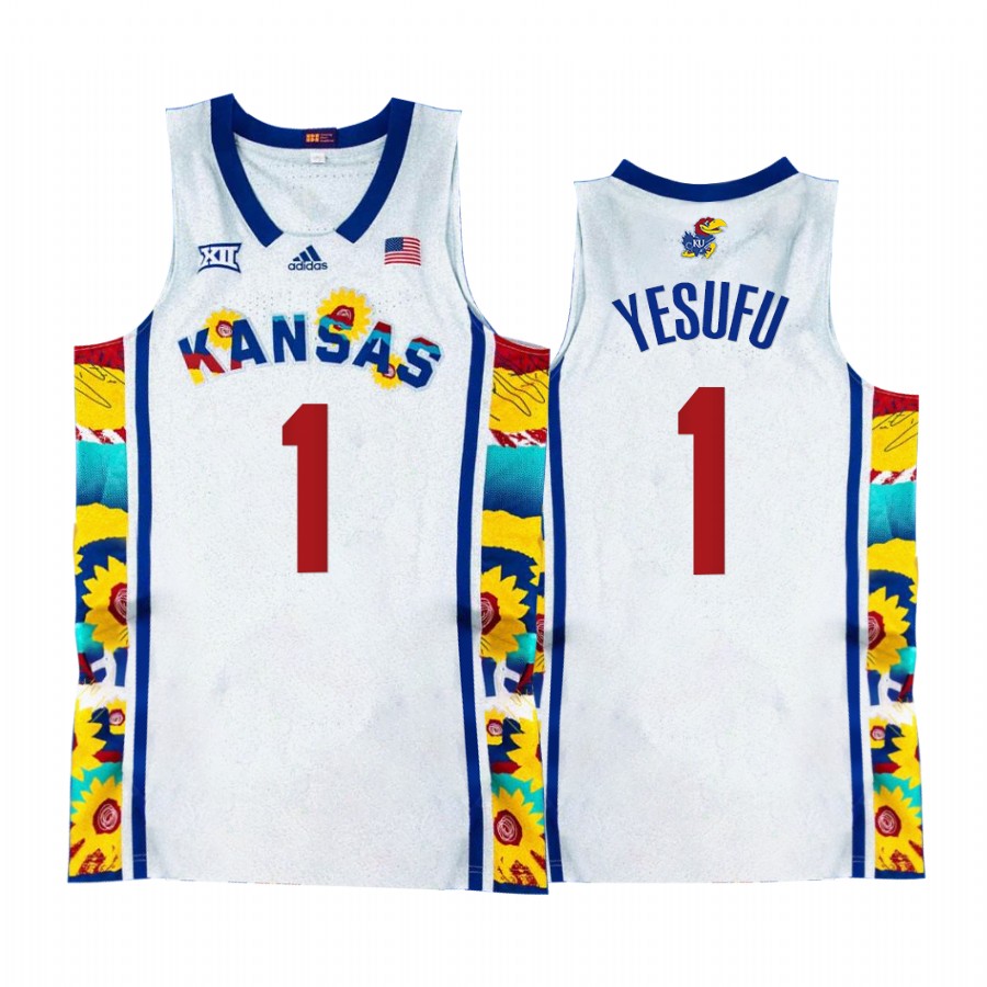 Kansas Jayhawks Joseph Yesufu Jersey 2022 Sunflower Showdown White  Uniform