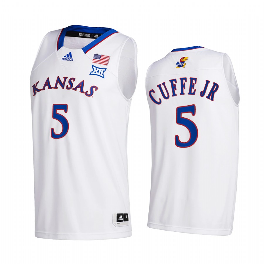 Kansas Jayhawks Kyle Cuffe Jr. Jersey 2021-22 College  White Home Uniform