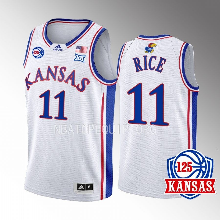 Kansas Jayhawks M.J. Rice Jersey 2022-23 125th Year White Home Uniform