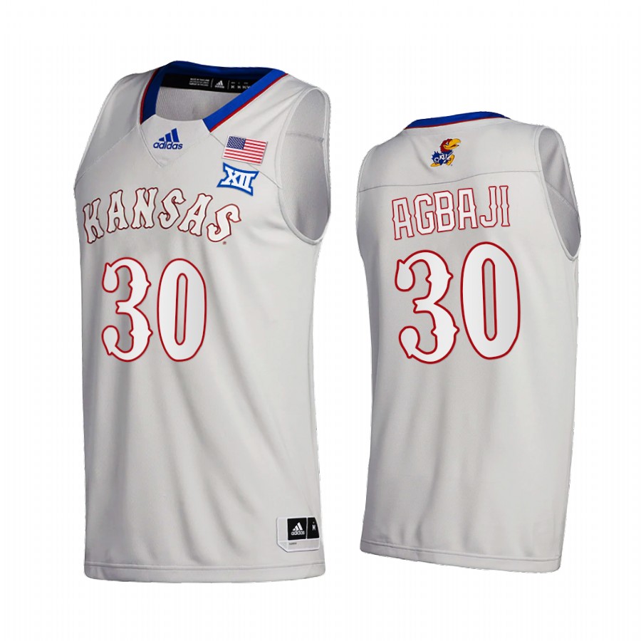 Kansas Jayhawks Ochai Agbaji 2020-21 Gray College  Jersey New Season League patch
