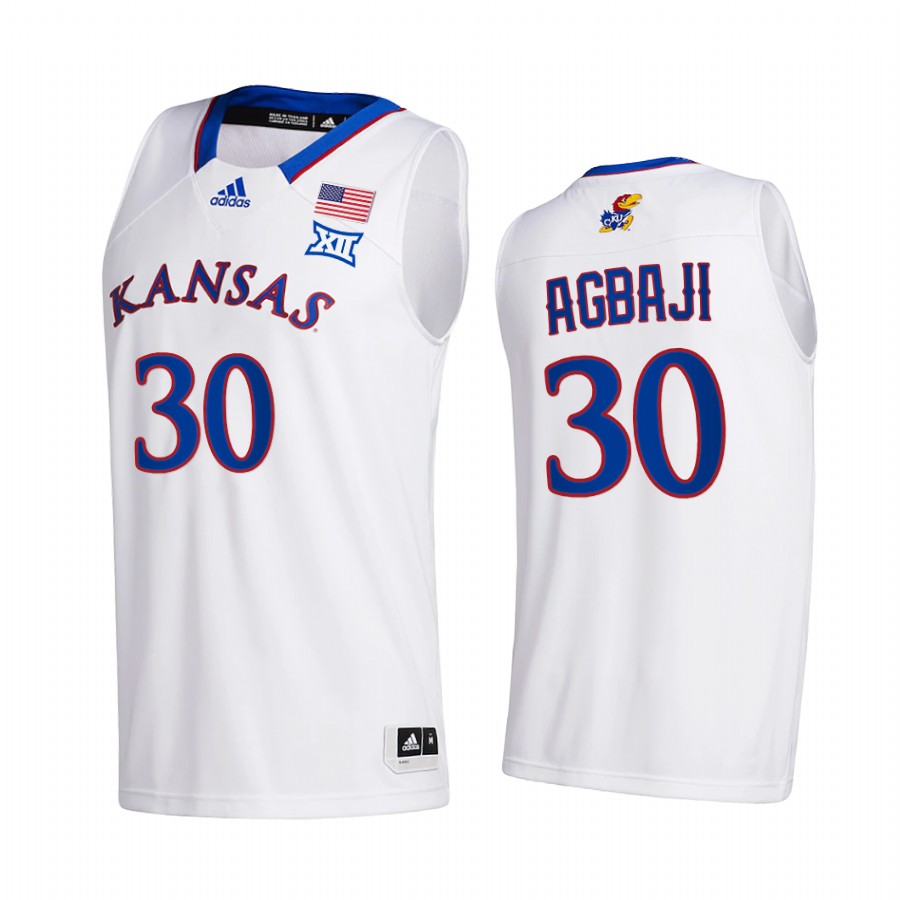Kansas Jayhawks Ochai Agbaji 2020-21 White Home Jersey New Season League patch