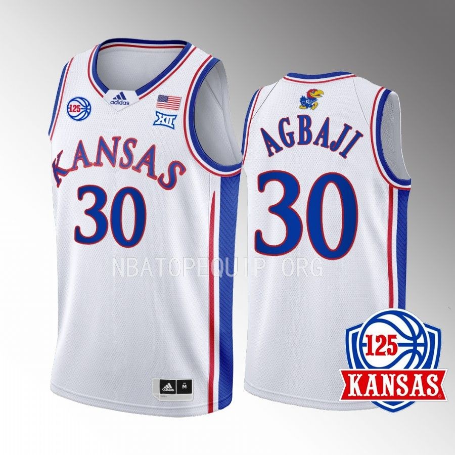 Kansas Jayhawks Ochai Agbaji Jersey 2022-23 125th Year White Home Uniform