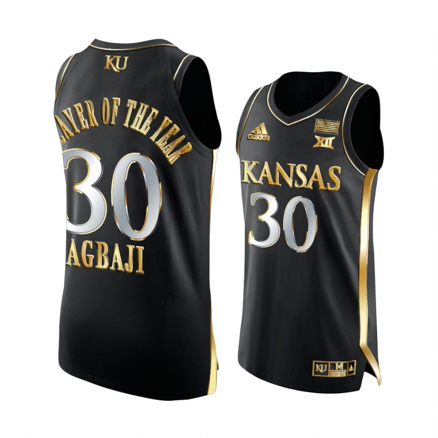 Kansas Jayhawks Ochai Agbaji Player of the Year 2022 Golden Big 12 Black Jersey