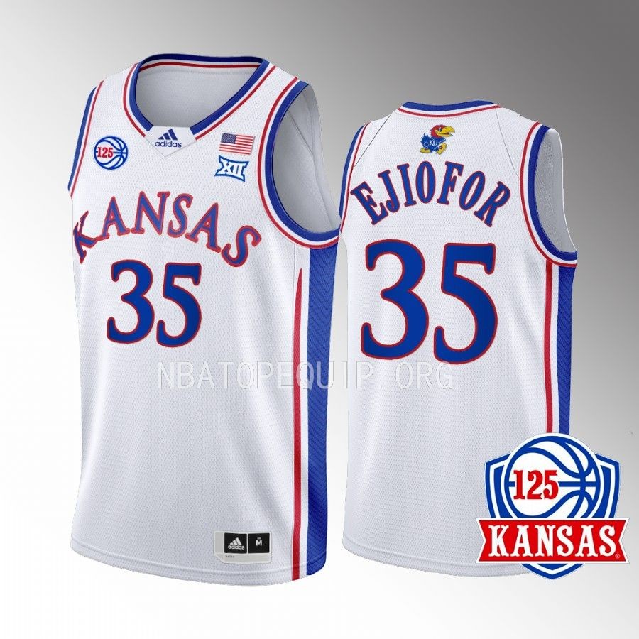 Kansas Jayhawks Zuby Ejiofor Jersey 2022-23 125th Year White Home Uniform