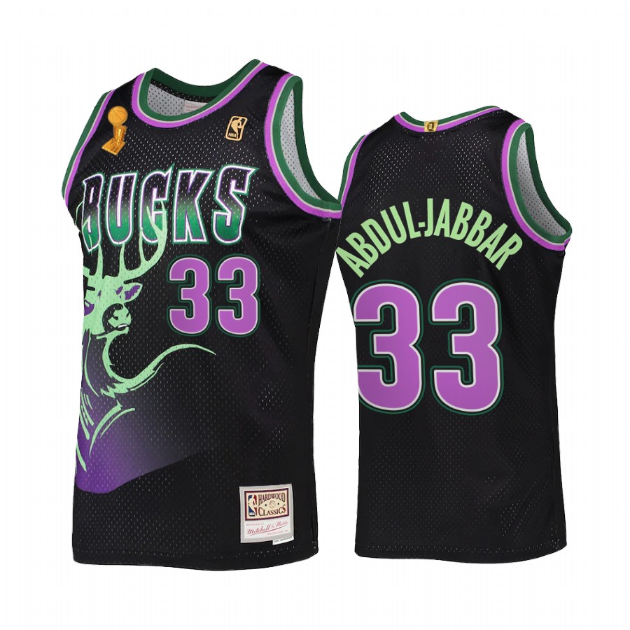 Kareem Abdul-Jabbar 33 Milwaukee Bucks 2X NBA Finals Champions Black Jersey HWC Reload
