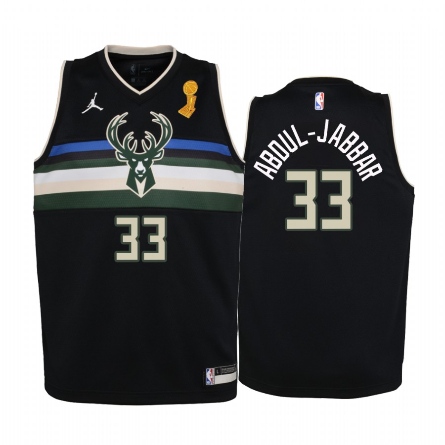 Kareem Abdul-Jabbar Milwaukee Bucks Black 2021 NBA Finals Champions Youth Jersey