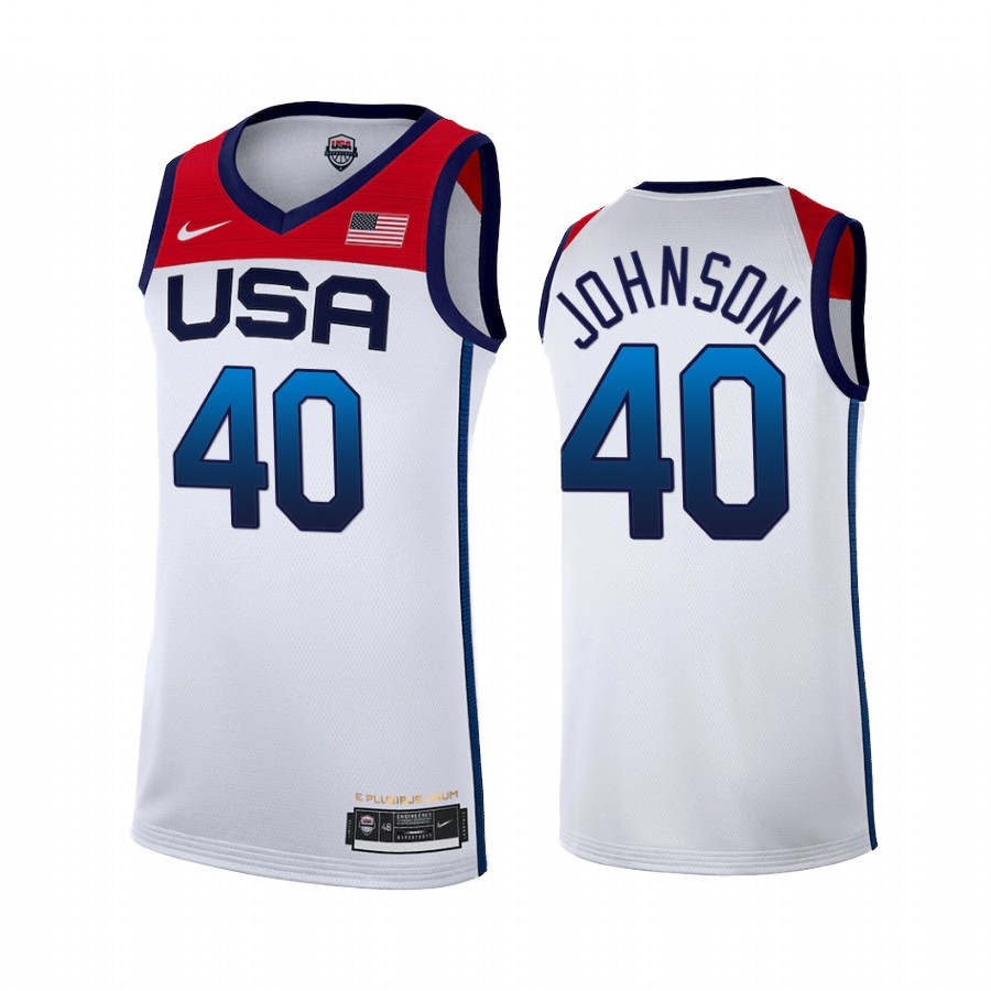 Keldon Johnson USA  #40 White 2021 Tokyo Olymipcs Home Jersey