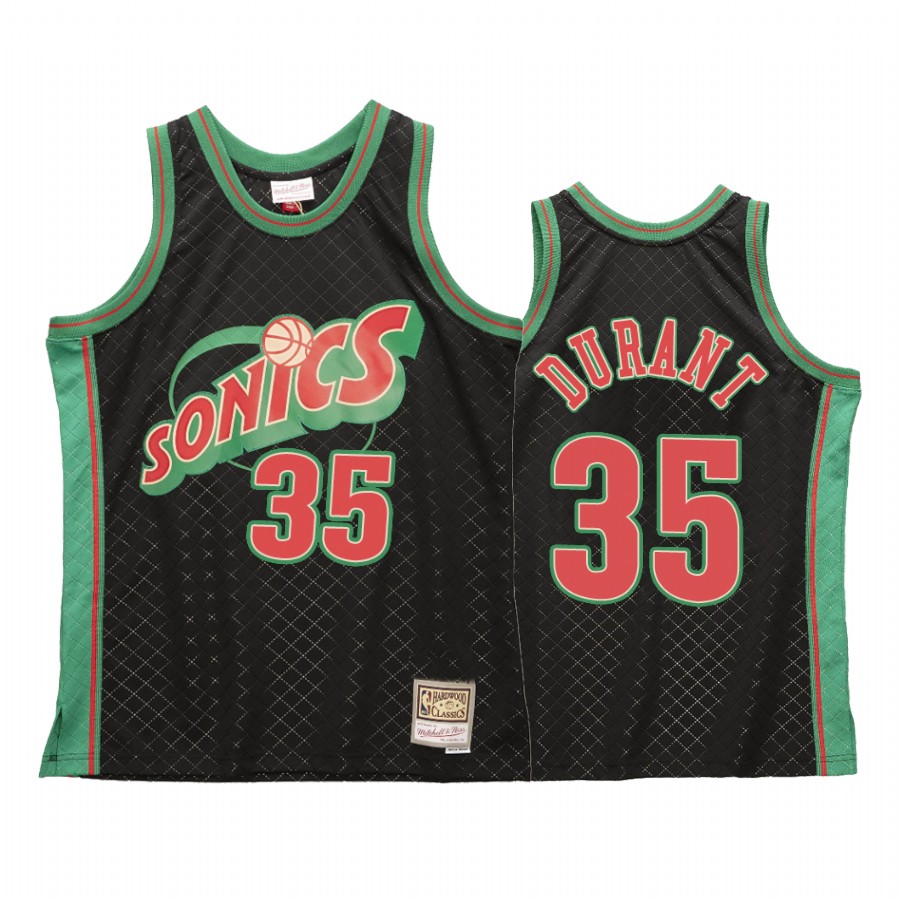 Kevin Durant 35 Seattle SuperSonics Neapolitan Black Jersey Hardwood Classics