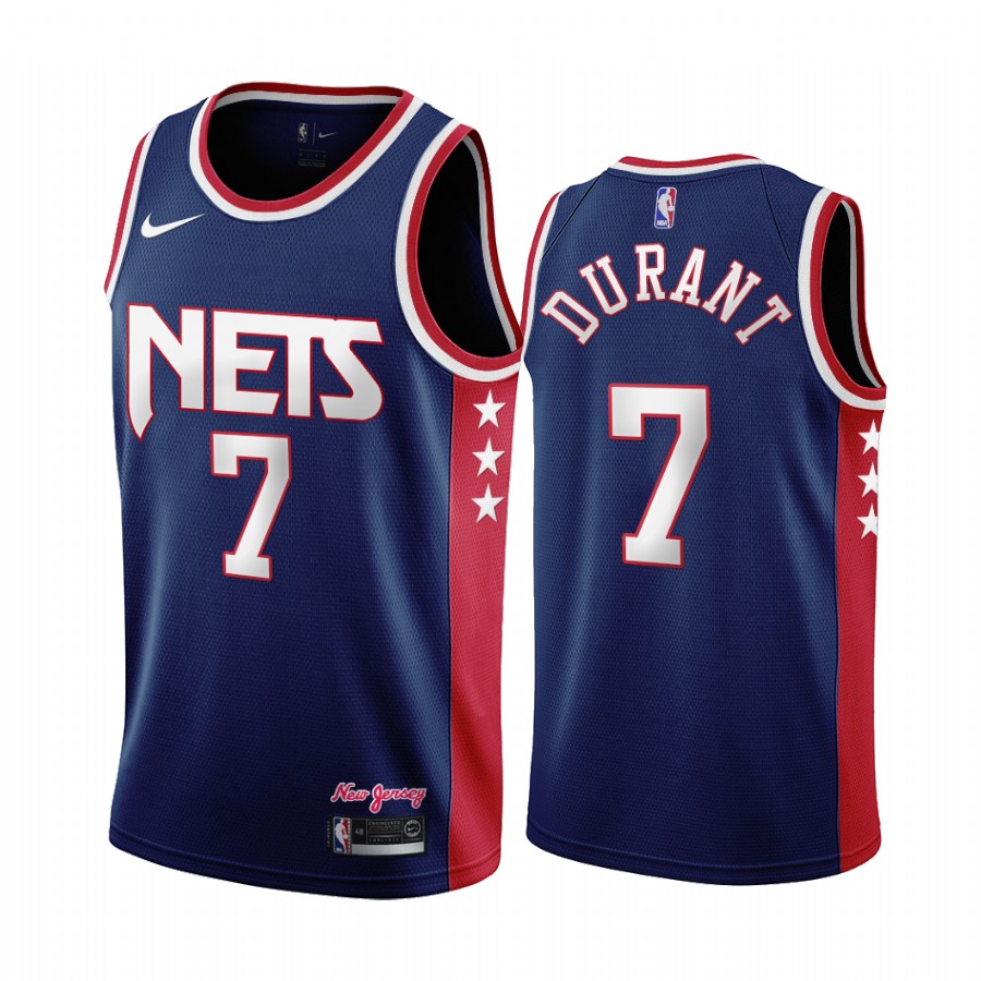 Kevin Durant Brooklyn Nets 2021-22 City Edition Navy #7 Jersey Throwback 90s Wordmark