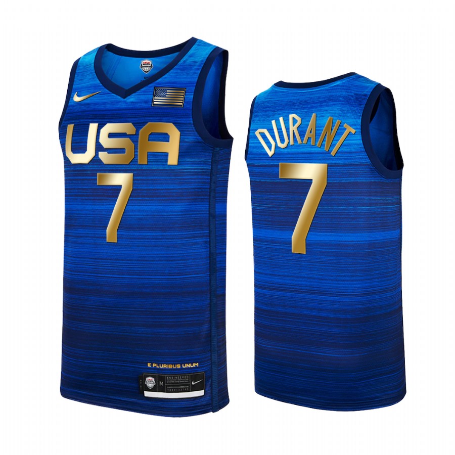 Kevin Durant USA  #7 Blue 2021 Tokyo Olymipcs Gold Winner 4 Consecutive Jersey