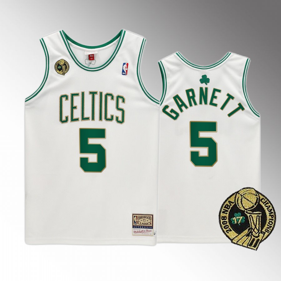 Kevin Garnett #5 Boston Celtics 17X Finals Champs White Commemorative Jersey