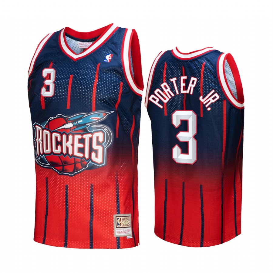 Kevin Porter Jr. #3 Houston Rockets Fadeaway Red Navy Hardwood Classics Jersey