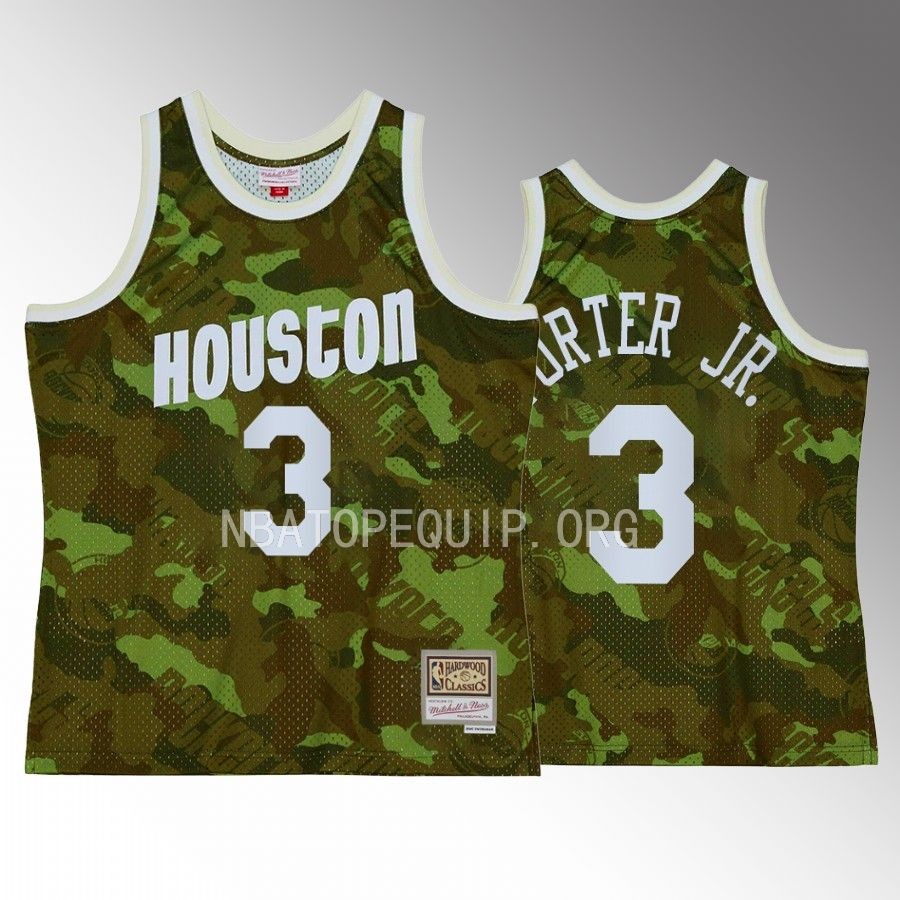Kevin Porter Jr. #3 Houston Rockets Ghost Camo Green Hardwood Classics Jersey