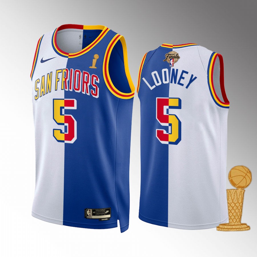 Kevon Looney 2021-22 NBA Champions Golden State Warriors White Royal #5 Jersey Classic Split