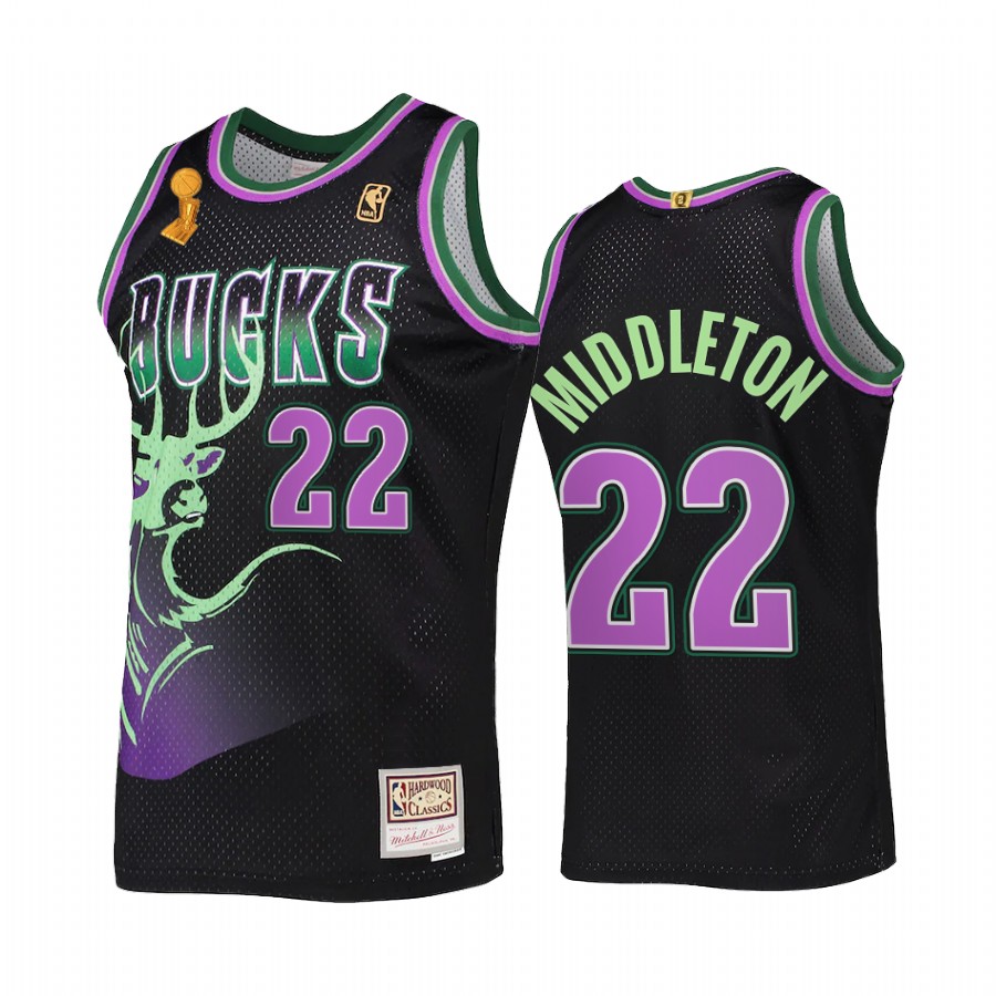 Khris Middleton 22 Milwaukee Bucks 2X NBA Finals Champions Black Jersey HWC Reload